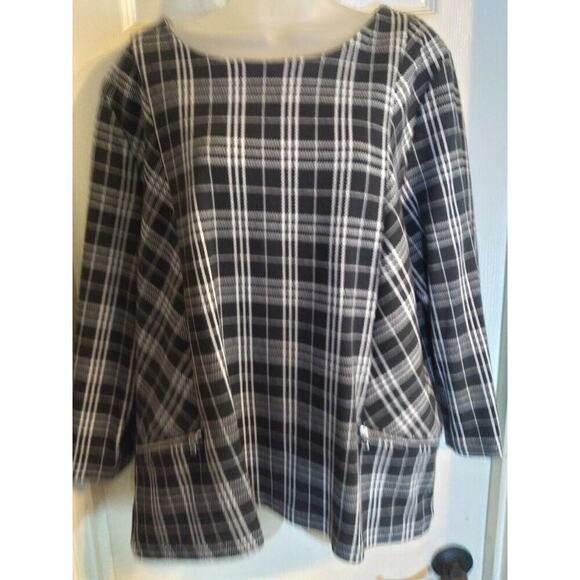 Talbots Tops - Talbots Top Black White Plaid Zipper Pocket Nonfunctional Sz XL Office...